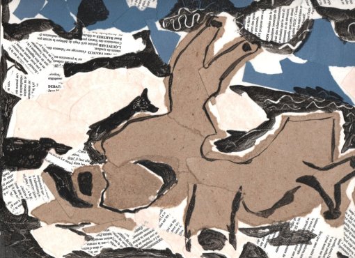 Epaves de bord de plages . Collage et encre (32/25 cm)