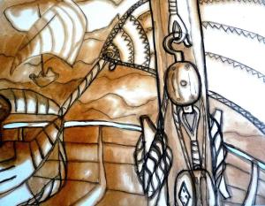 "Poulies" Huile sur papier (50 / 65 cm)